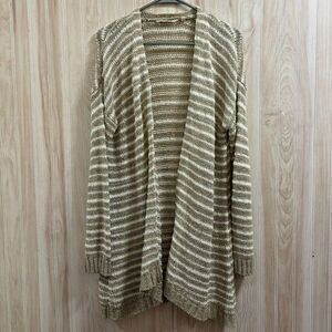 Soft Surroundings Women's Small Open Front Long Line Cardigan Striped Sweater‎